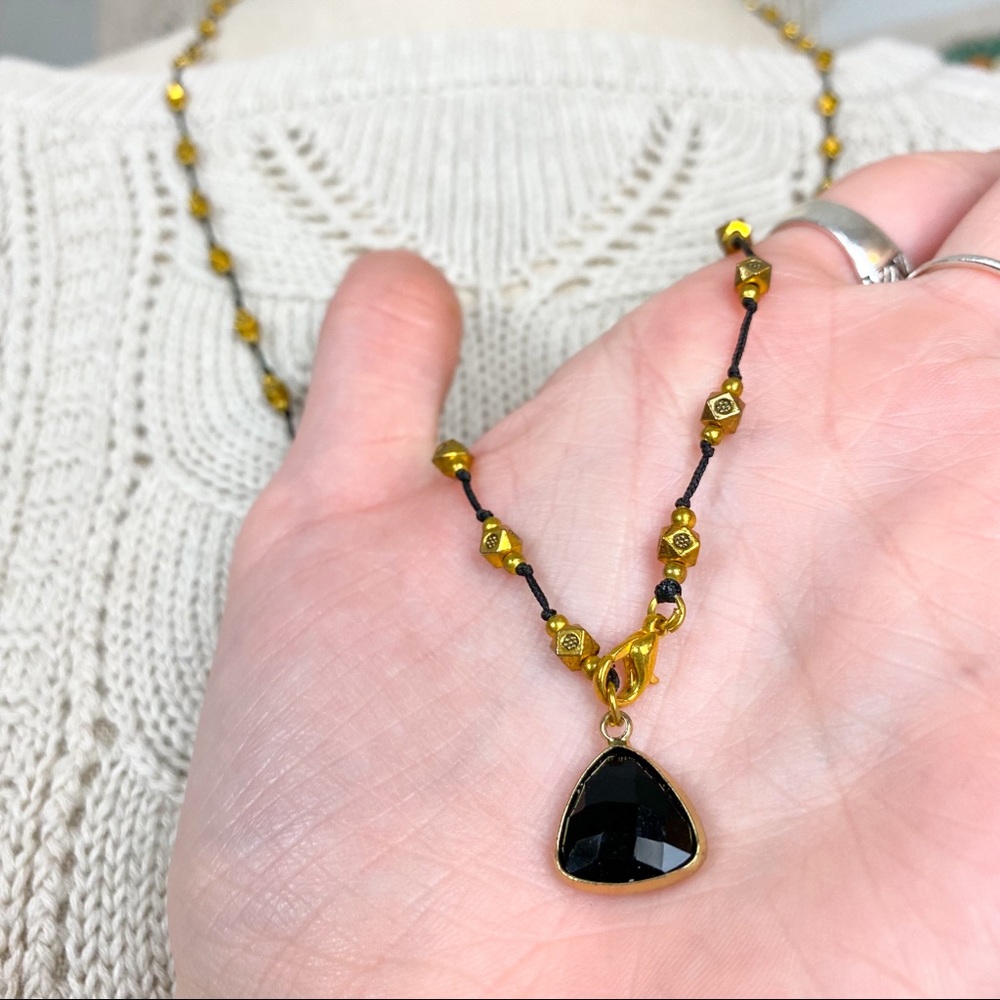 Anthro Petra Lariat Cocobelle Black Rustic Gold Boho Necklace
